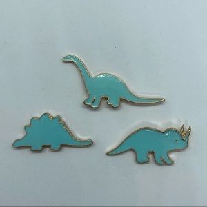 NEW 3 Piece Blue Dinosaur Enamel Pin Set